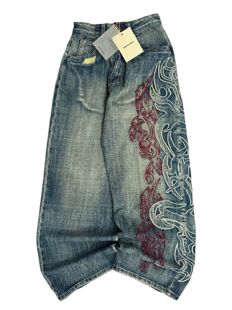 Y2K American-Style Embroidered Loose-Fit Jeans