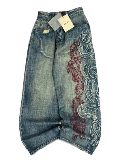 Y2K American-Style Embroidered Loose-Fit Jeans