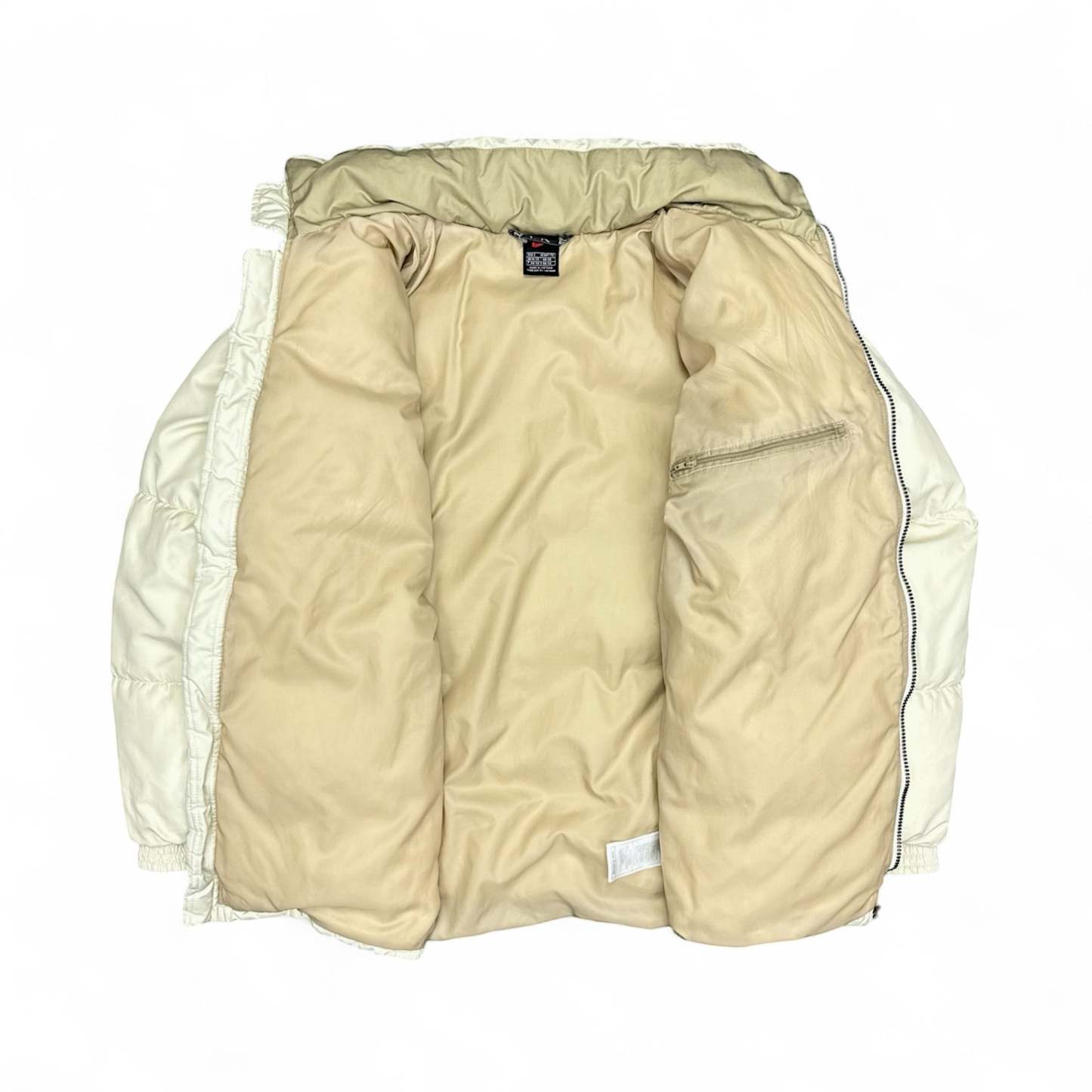 Vintage 90s Rare Center-Swoosh Puffer Jacke Beige-OSI