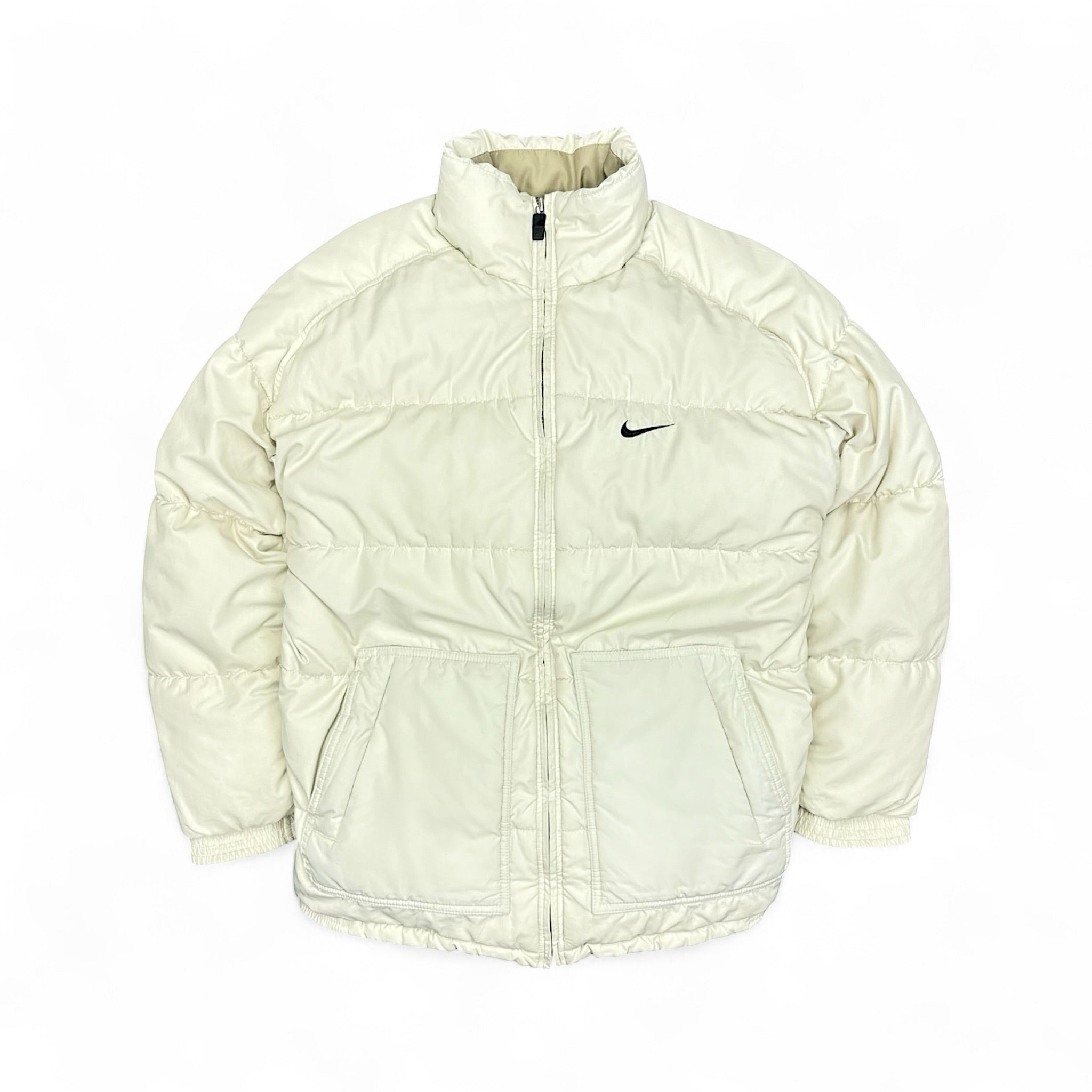 Vintage 90s Rare Center-Swoosh Puffer Jacke Beige-OSI