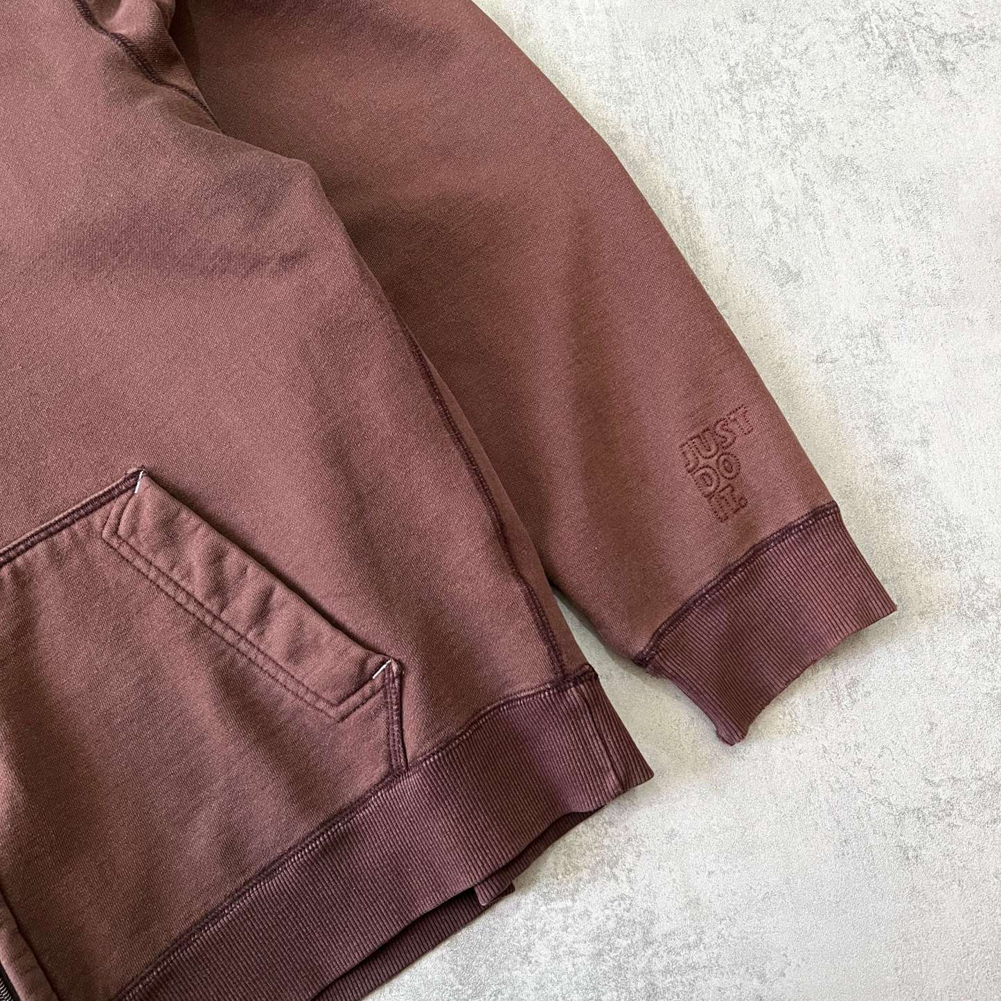 RARE 2000s zip heavyweight embroidered BROWN hoodie-OSI