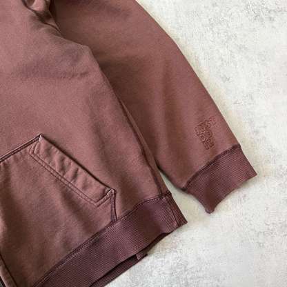 RARE 2000s zip heavyweight embroidered BROWN hoodie-OSI