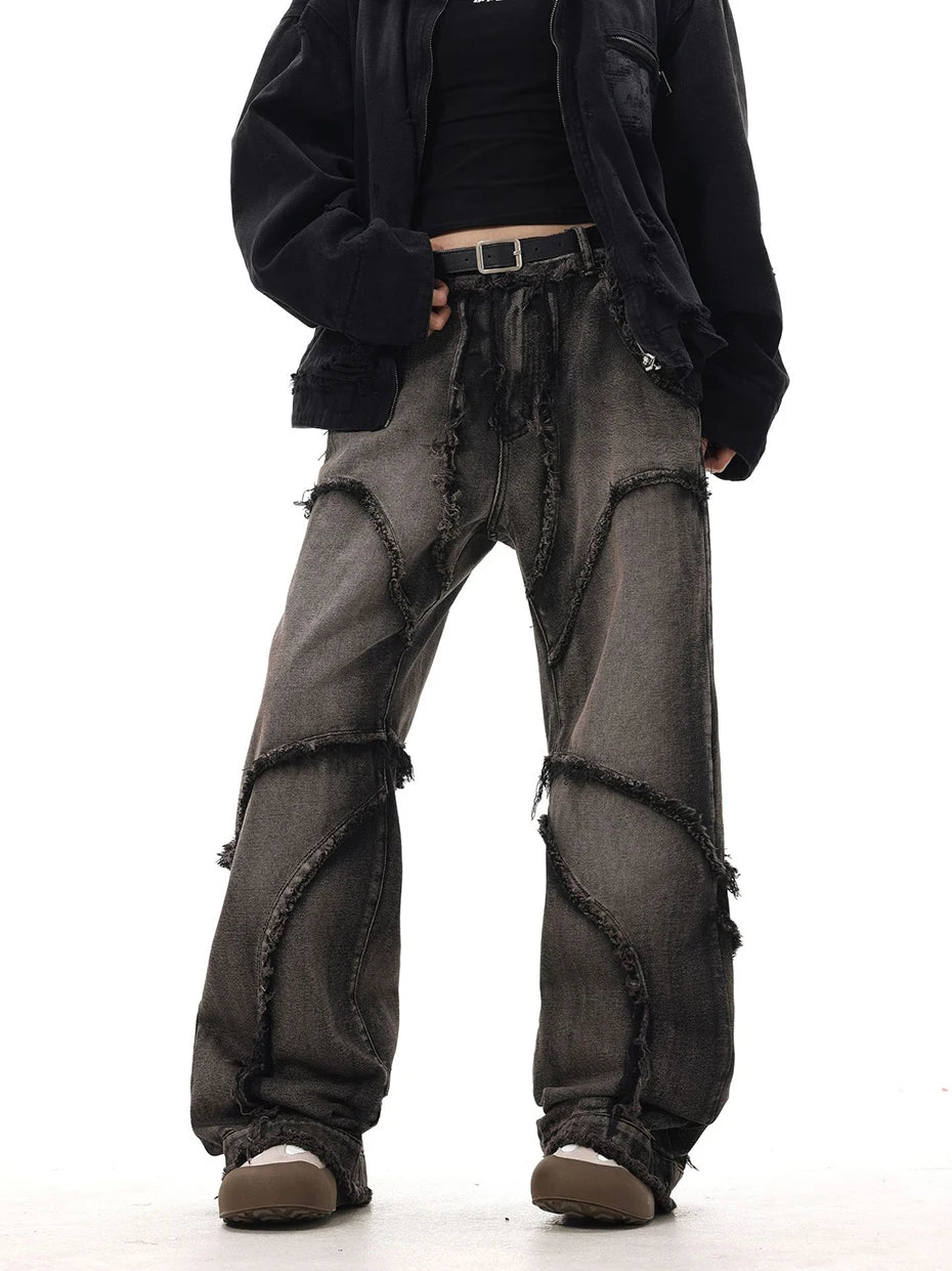 Crisscross Stitch Baggy Jeans-OSI