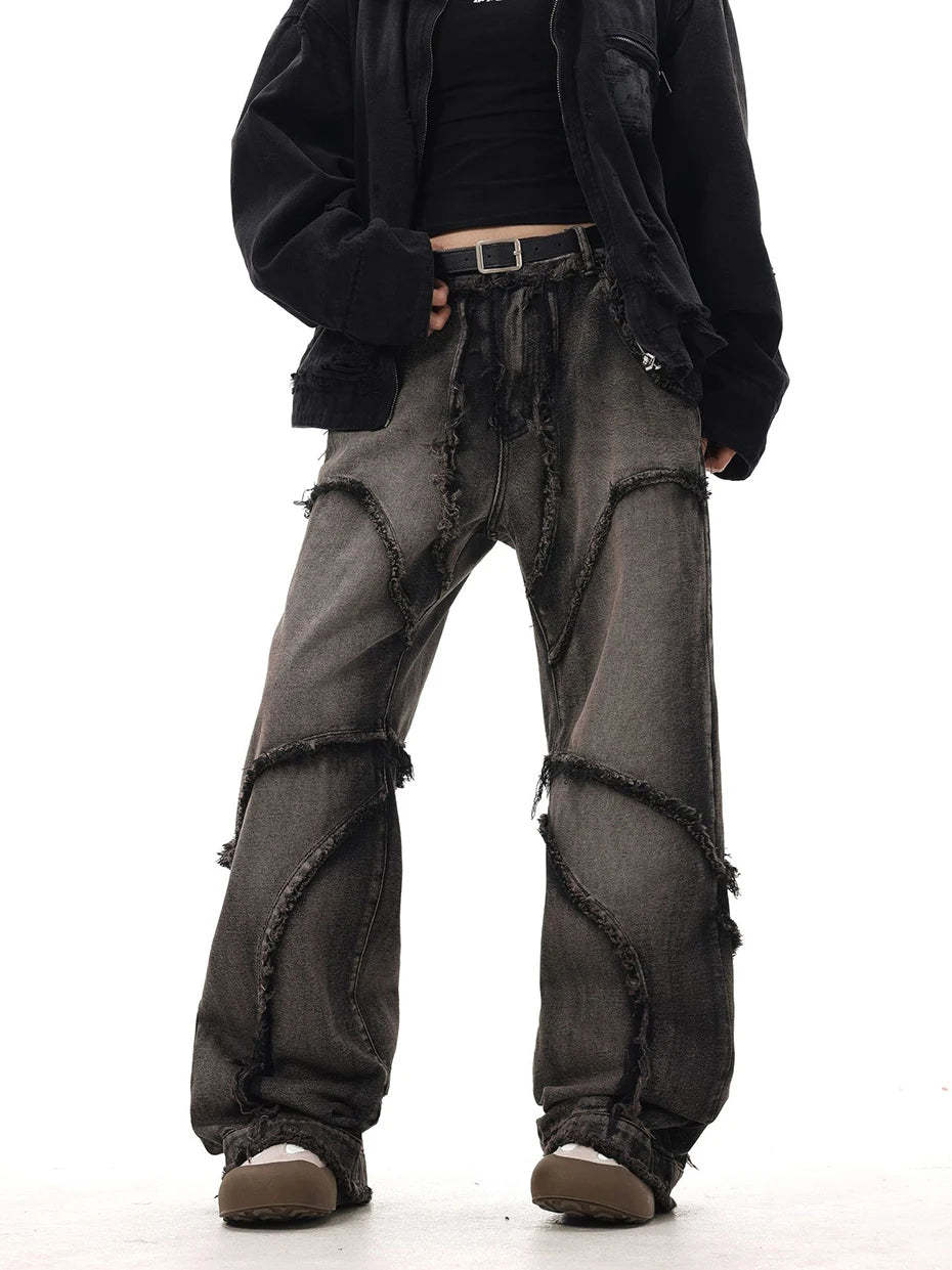 Crisscross Stitch Baggy Jeans-OSI