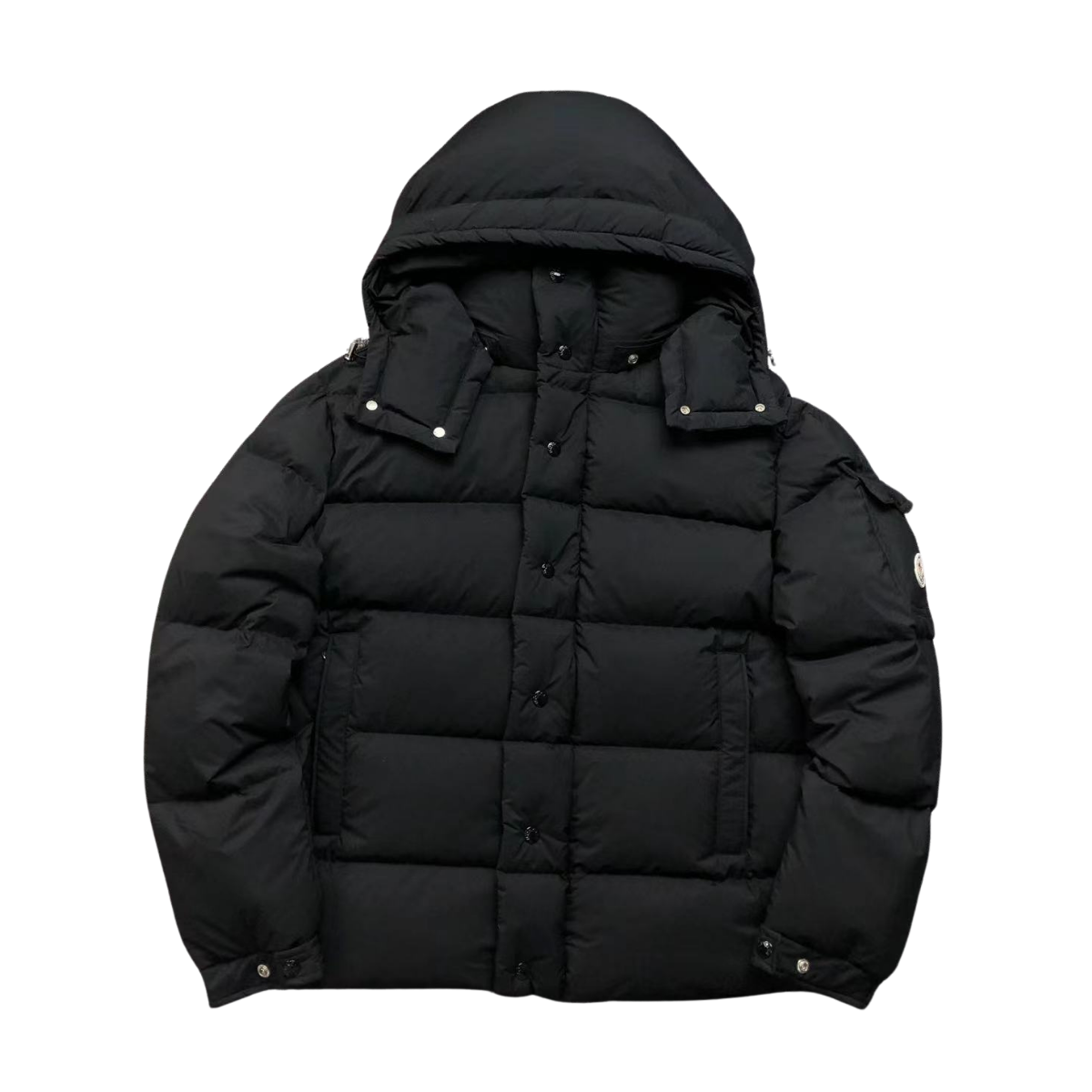Moncler Logo Hooded Puffer Jacket Black