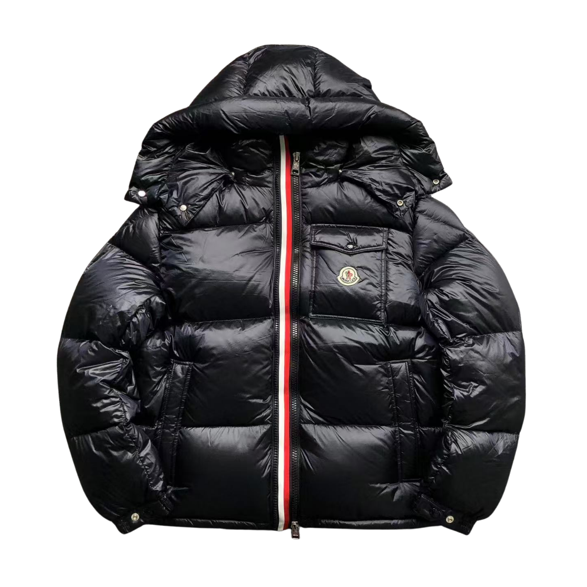 Moncler Logo Shiny Puffer Jacket Dark Navy