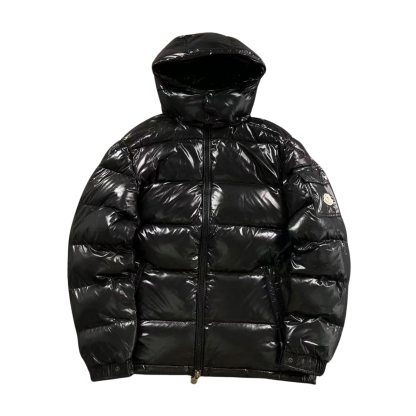Moncler Logo Shiny Puffer Jacket Black