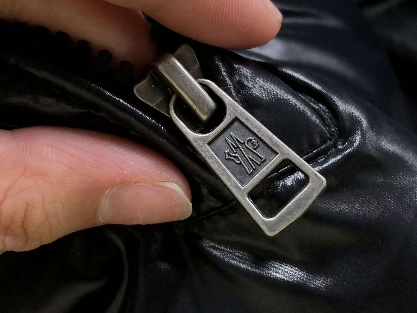 Moncler Logo Shiny Puffer Jacket Black