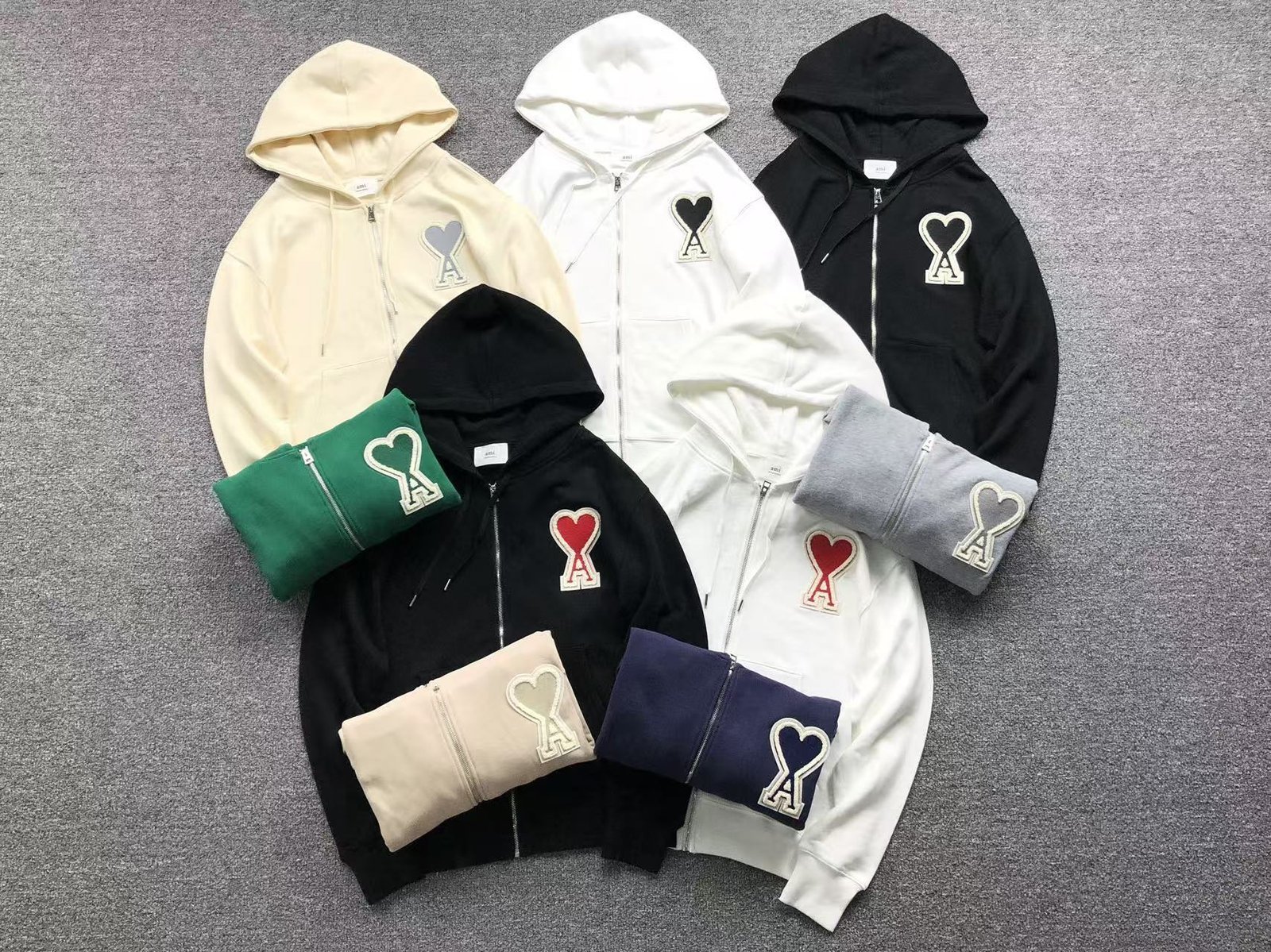 Ami Big Red Heart Zip Up Hoodie White