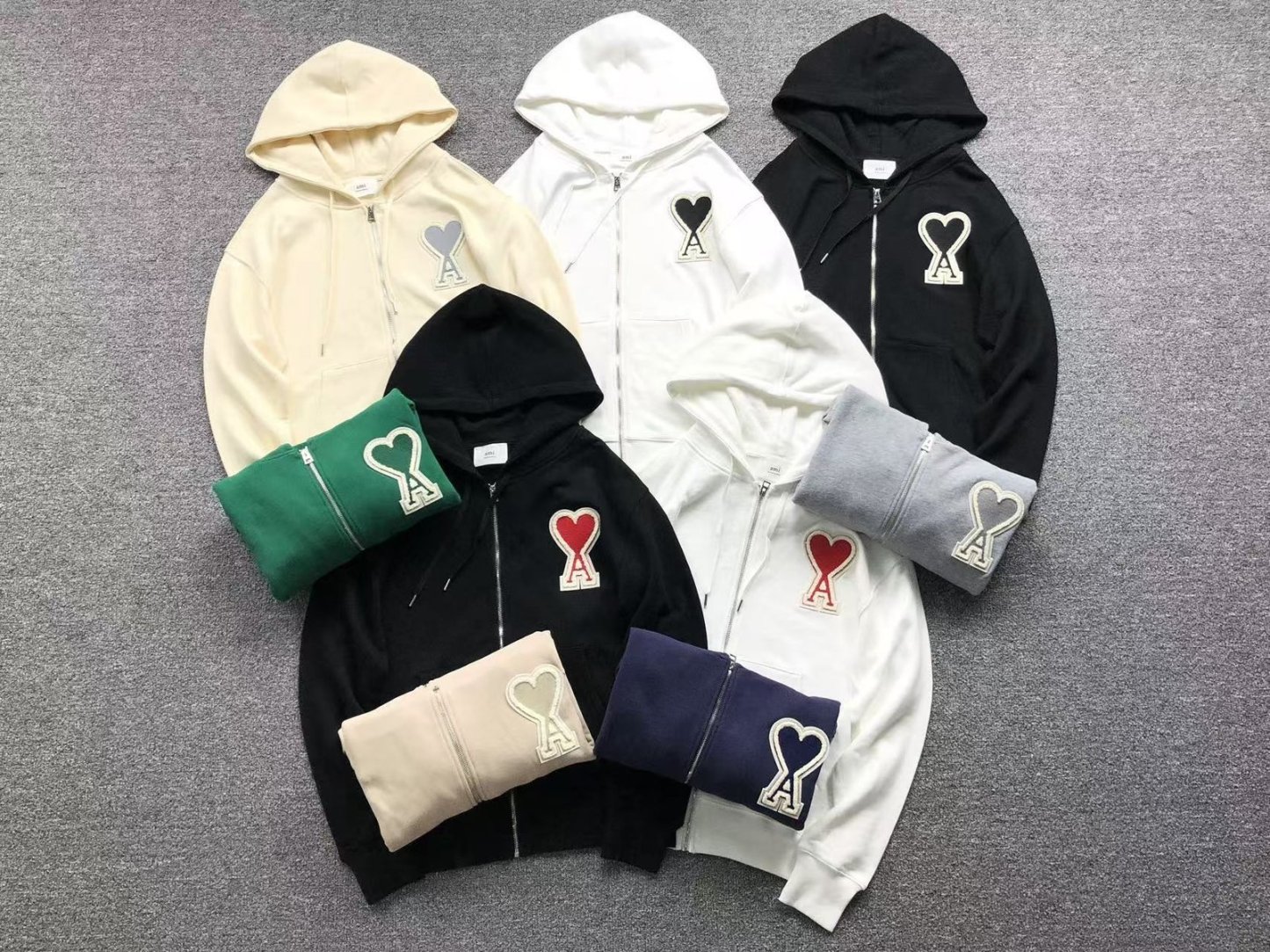 Ami Big Red Heart Zip Up Hoodie White