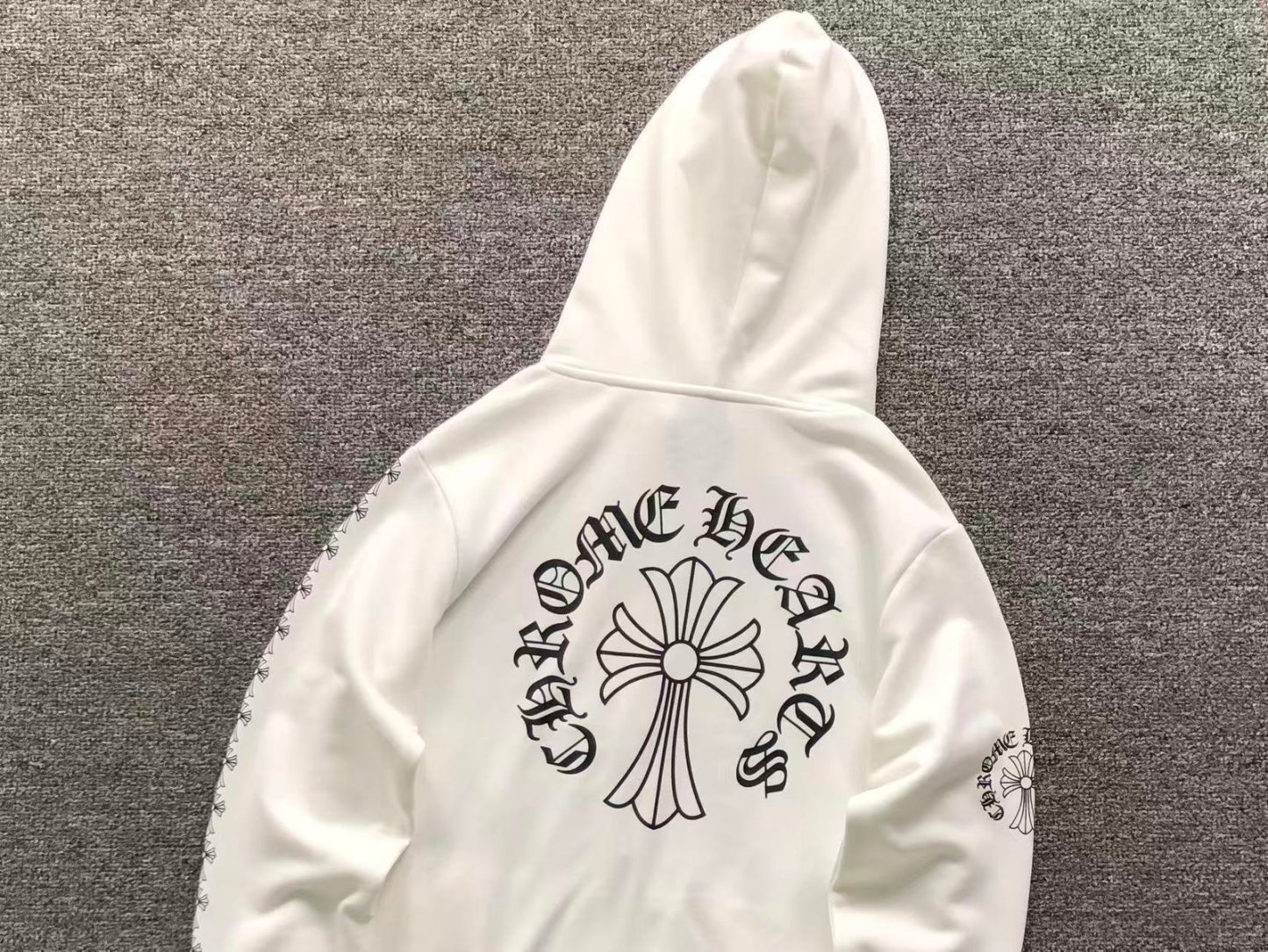 Chrome Hearts Logo Zip Up Hoodie White