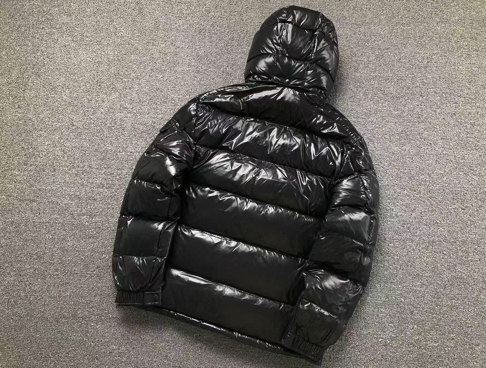Moncler Logo Shiny Puffer Jacket Black
