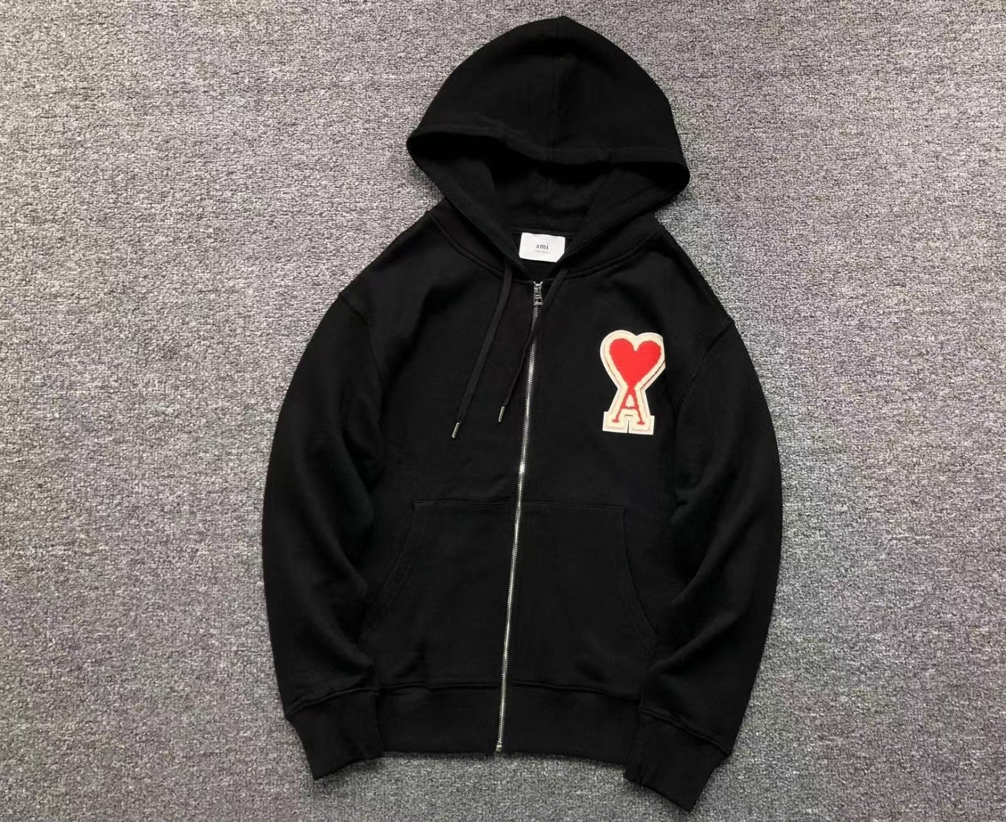 Ami Big Red Heart Zip Up Hoodie Black