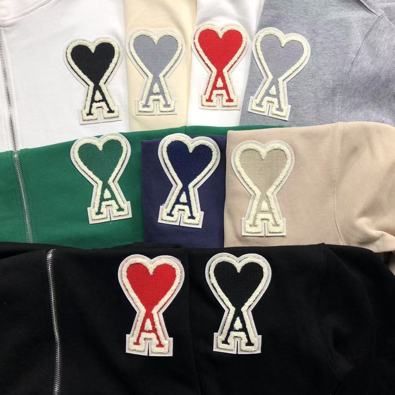 Ami Big Red Heart Zip Up Hoodie White