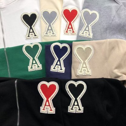 Ami Big Red Heart Zip Up Hoodie White