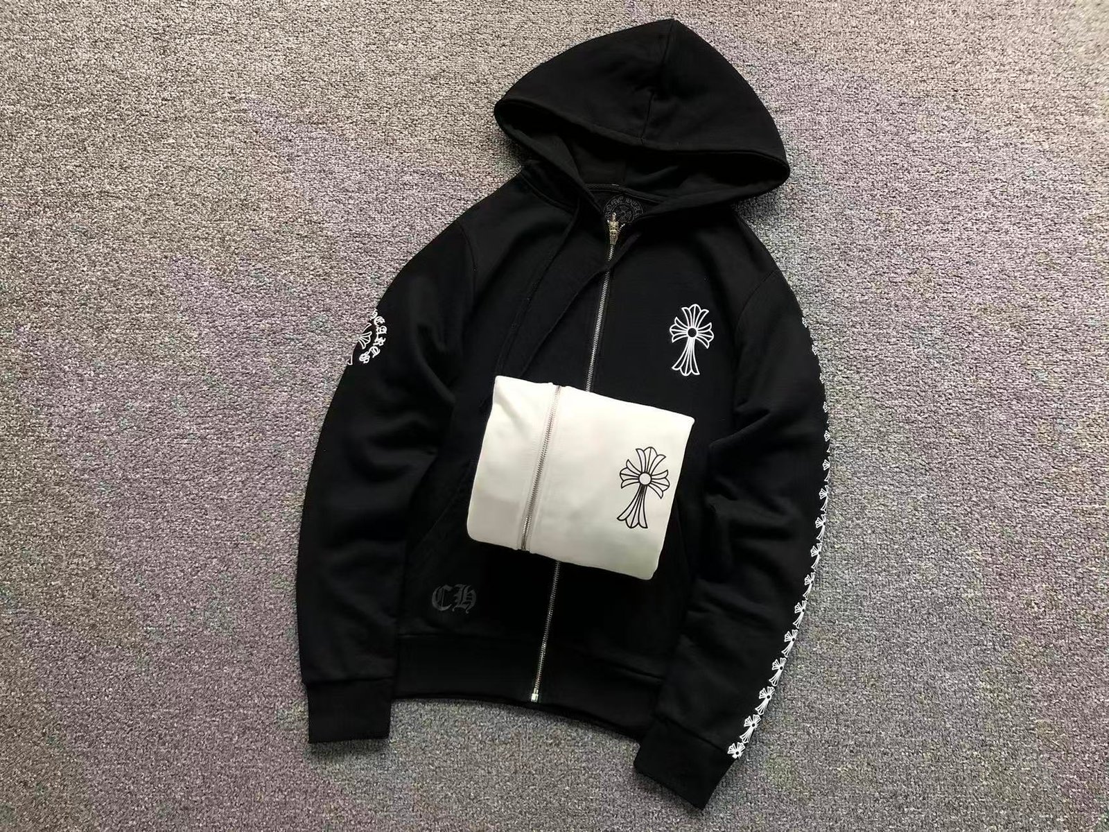 Chrome Hearts Logo Zip Up Hoodie White
