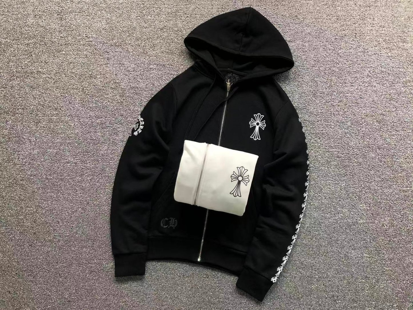 Chrome Hearts Logo Zip Up Hoodie White
