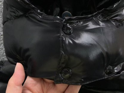 Moncler Logo Shiny Puffer Jacket Black