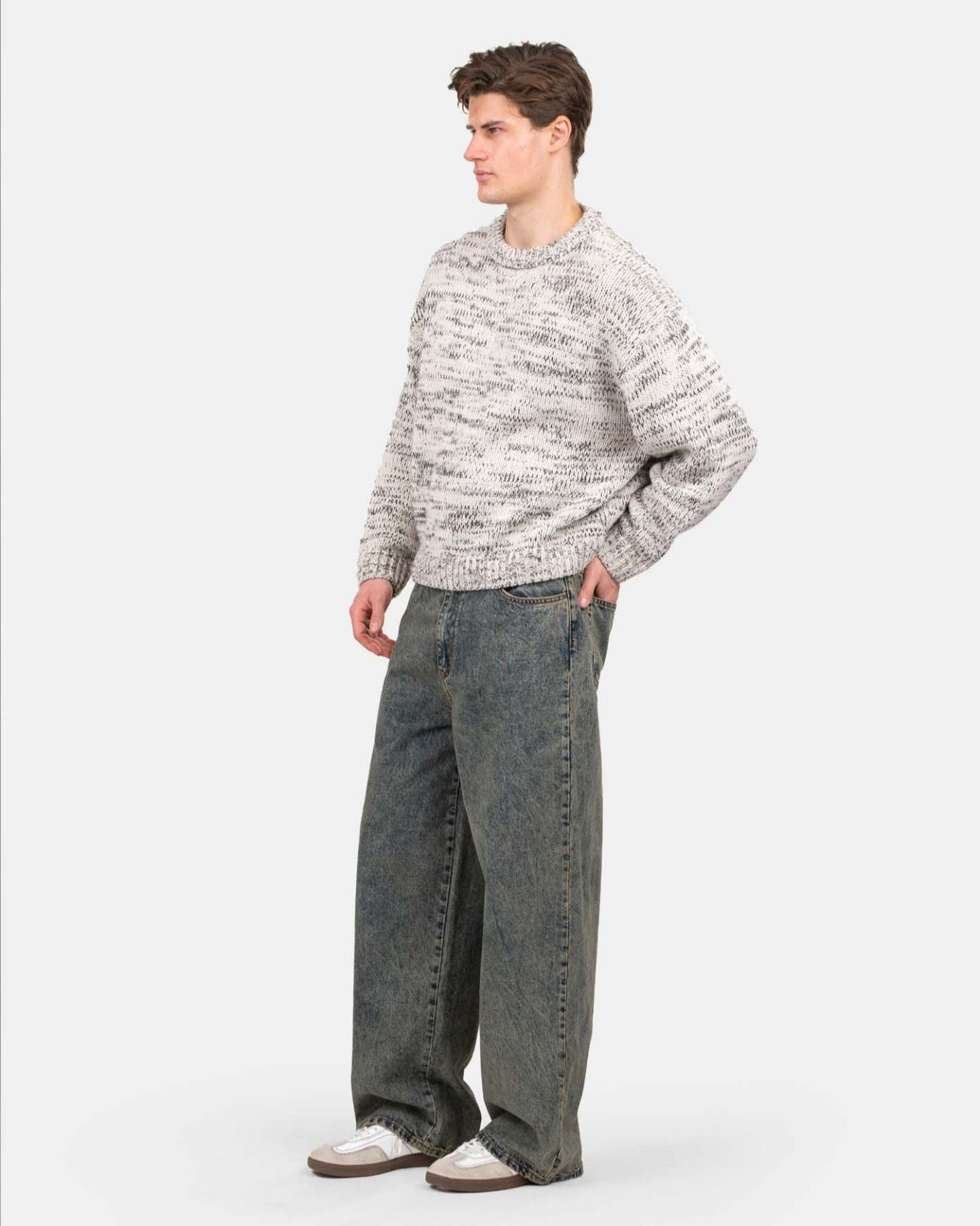 Extra baggy Denim Jeans Mid Blue Vintage Wash-OSI