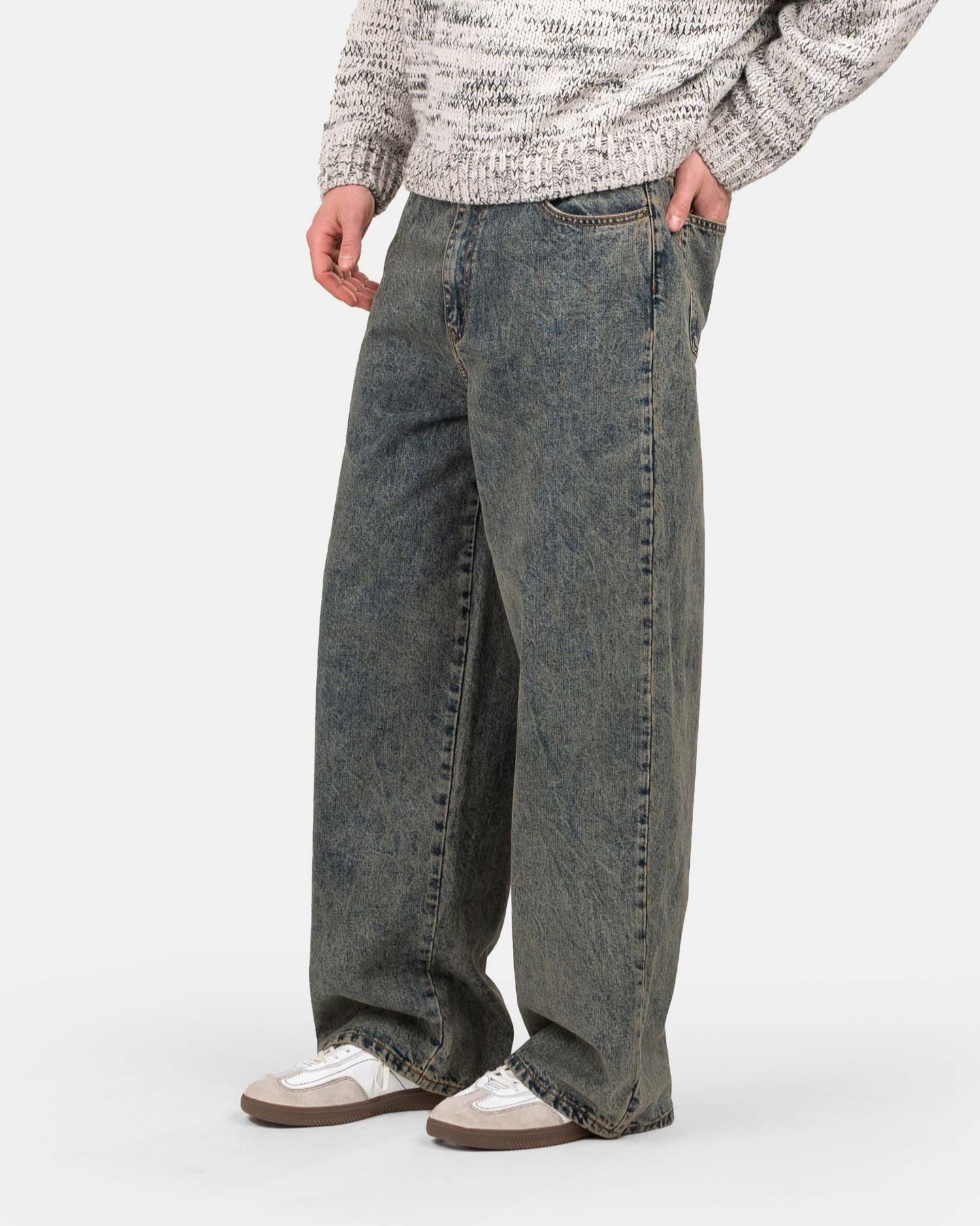 Extra baggy Denim Jeans Mid Blue Vintage Wash-OSI