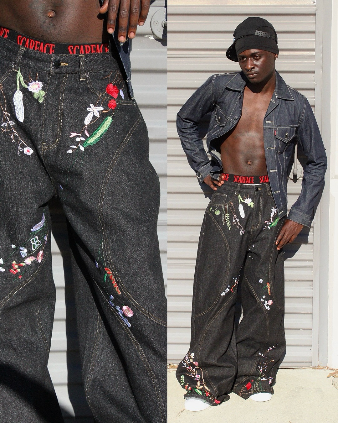 "FLORAL" BAGGY DENIM-OSI