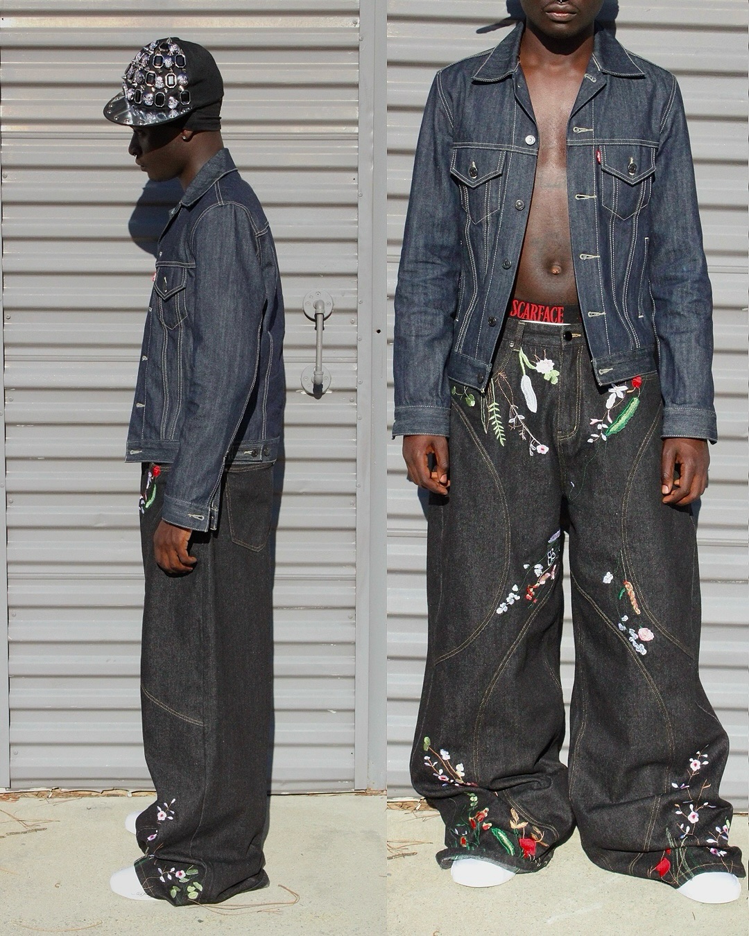 "FLORAL" BAGGY DENIM-OSI