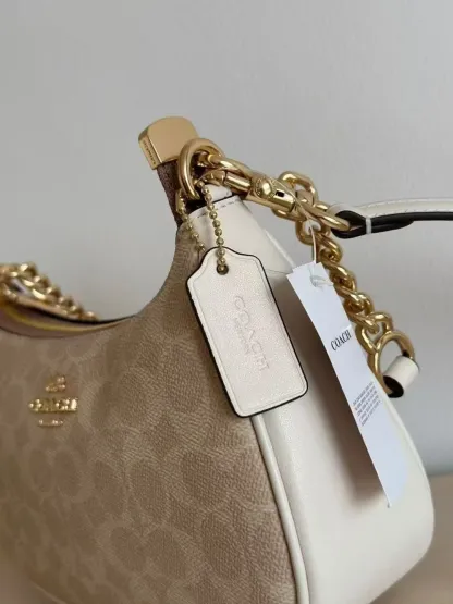 NWT CV933 Teri Shoulder Bag In Signature Canvas Gold/Sand/Chalk