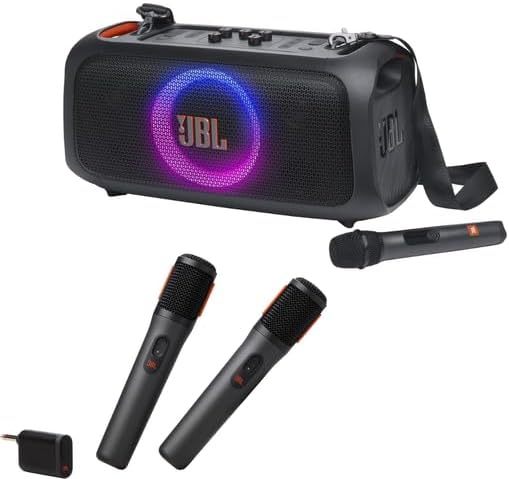 PartyBox On-The-Go Essential - Portable Party Speaker with Built-in Lights and Wireless mic, Amazing Pro Sound, IPX4 splashproof Protection, 6 Hours of Playtime, Convenient Shoulder Strap