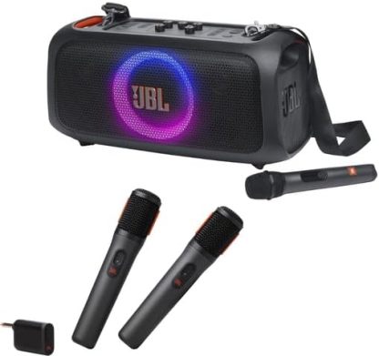 PartyBox On-The-Go Essential - Portable Party Speaker with Built-in Lights and Wireless mic, Amazing Pro Sound, IPX4 splashproof Protection, 6 Hours of Playtime, Convenient Shoulder Strap