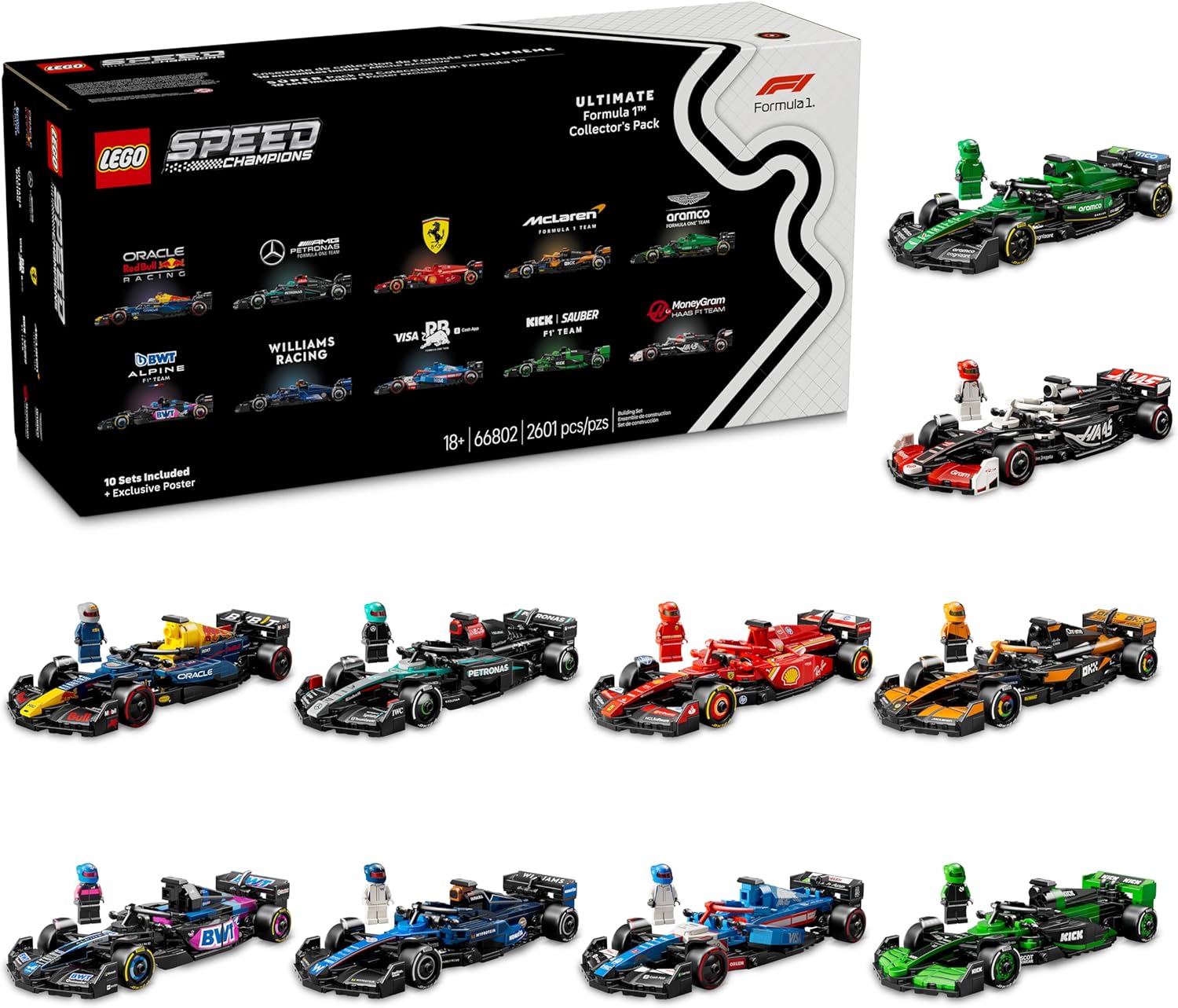 Speed ​​Champions Super Collector's Pack: Formula 1 - Contains 10 Sets in 1 - Includes Exclusive Poster - F1 Model Kit - Gift for Adults and Racing Fans - 66802