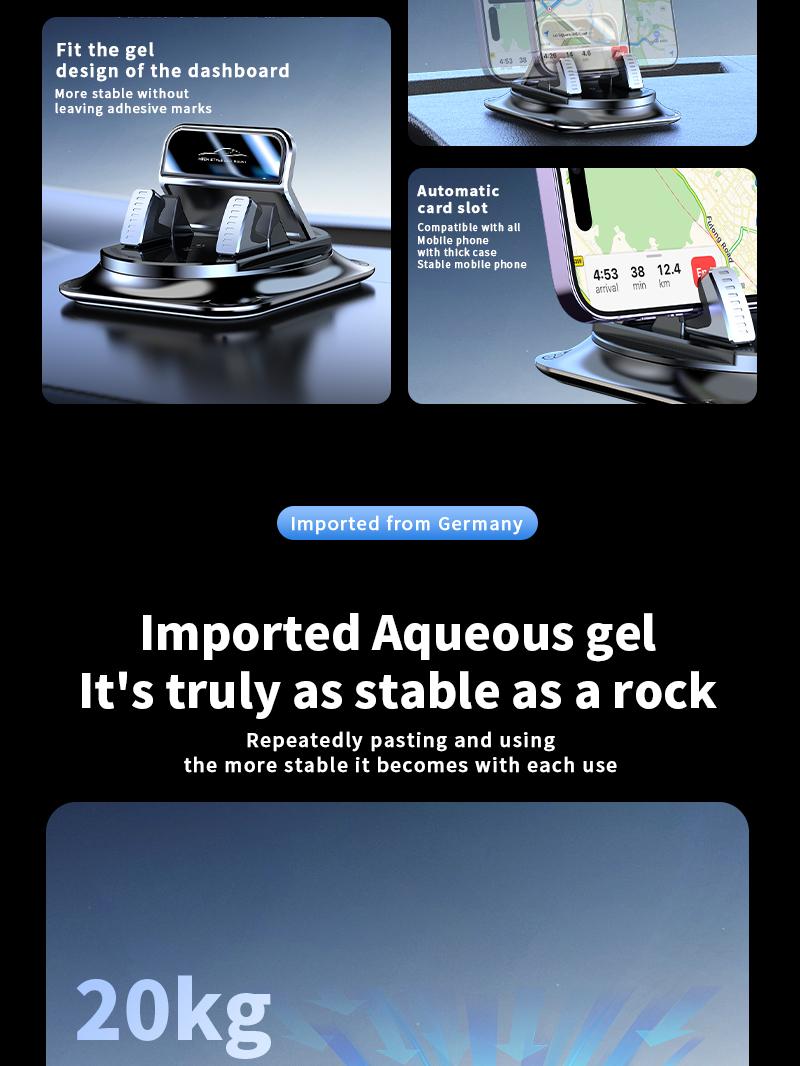 Car phone holder 360 degree rotation, suitable for car navigation in-car dashboard, horizontal and vertical screen adjustment angle, suction cup fixed non-slip mobile phone holder suitable for iPhone and Android