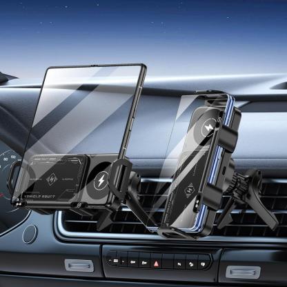 Wireless Charging Phone Holder Car Mount for Folding Screen/Universal Smartphone, 90° Rotating Car Mount Output Power 15W, Super Stable Air Vent Cell Phone Car Mount with Hook Clip, One Button Release for iPhone, Samsung, Google, and Other Smartphone