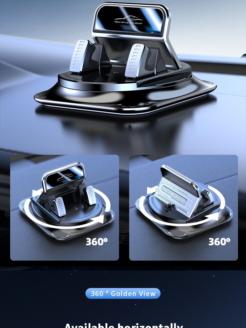 Car phone holder 360 degree rotation, suitable for car navigation in-car dashboard, horizontal and vertical screen adjustment angle, suction cup fixed non-slip mobile phone holder suitable for iPhone and Android