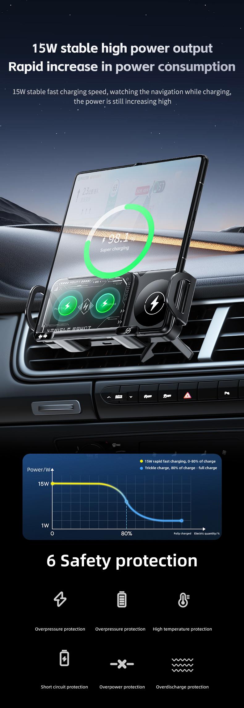 Wireless Charging Phone Holder Car Mount for Folding Screen/Universal Smartphone, 90&deg; Rotating Car Mount Output Power 15W, Super Stable Air Vent Cell Phone Car Mount with Hook Clip, One Button Release for iPhone, Samsung, Google, and Other Smartphone