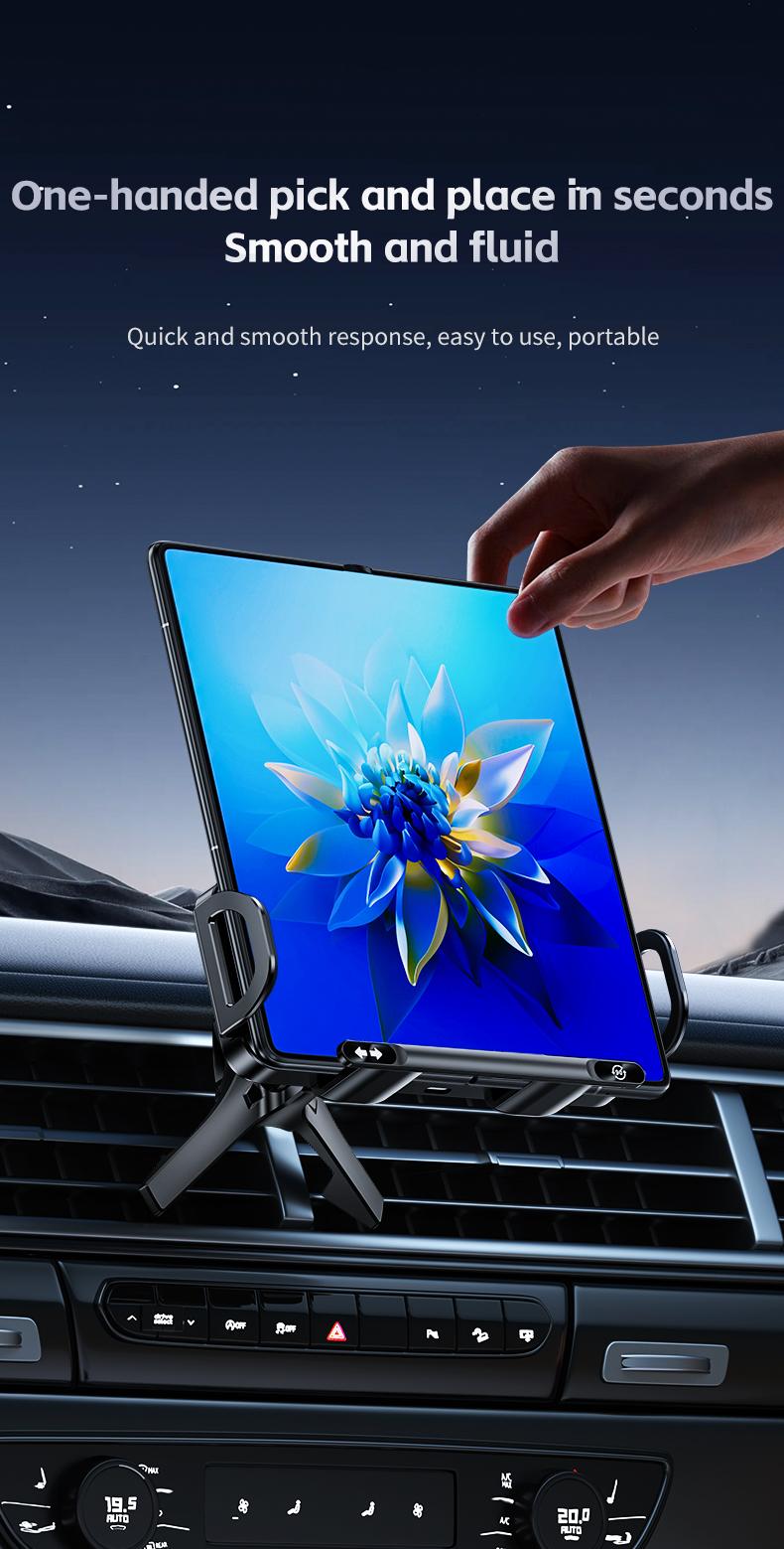 Wireless Charging Phone Holder Car Mount for Folding Screen/Universal Smartphone, 90&deg; Rotating Car Mount Output Power 15W, Super Stable Air Vent Cell Phone Car Mount with Hook Clip, One Button Release for iPhone, Samsung, Google, and Other Smartphone