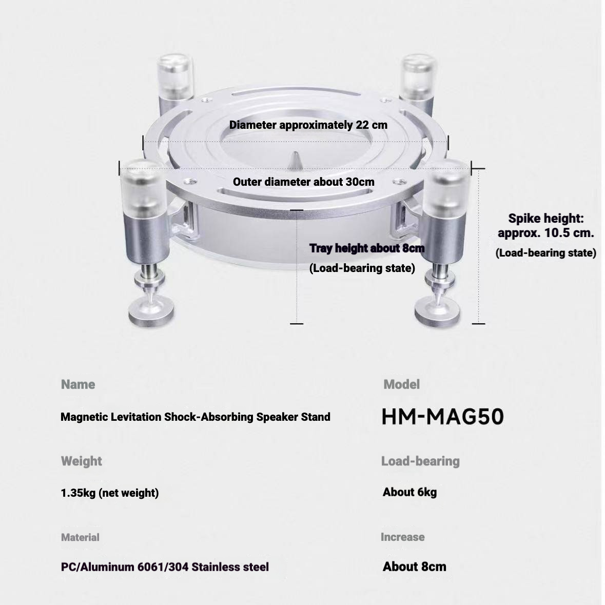 Magnetic-Levitation Shock-Absorbing Speaker Stand for HK