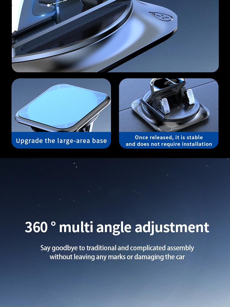 Car phone holder 360 degree rotation, suitable for car navigation in-car dashboard, horizontal and vertical screen adjustment angle, suction cup fixed non-slip mobile phone holder suitable for iPhone and Android