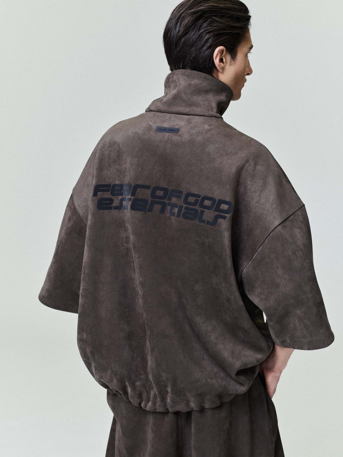 Suede Fleece High Neck 3/4 Sleeve Jacket