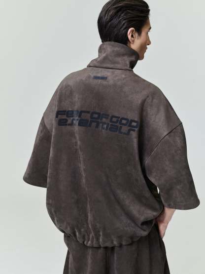 Suede Fleece High Neck 3/4 Sleeve Jacket