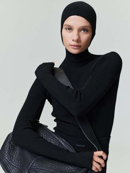 Womens Long Sleeve Hooded Rib Top