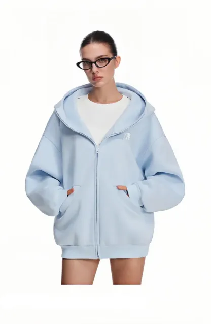 HIGH NECK ZIP UP HOODIE