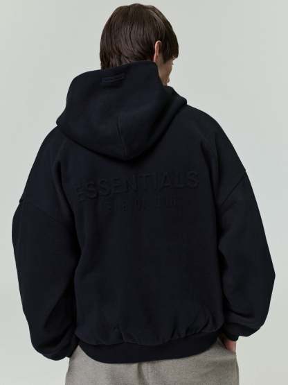 Embossed 90s Fit Fleece Zip-Up Hoodie
