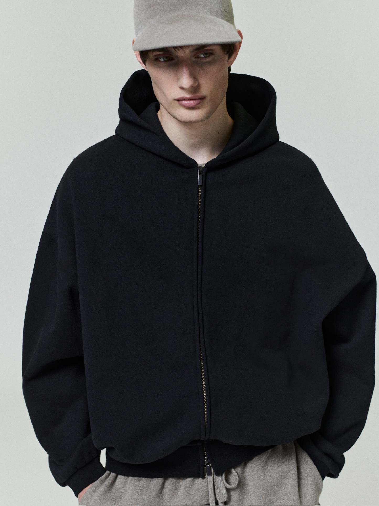 Embossed 90s Fit Fleece Zip-Up Hoodie