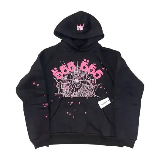 Sp5der Angel Number 666 Hoodie Black/Pink