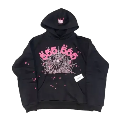 Sp5der Angel Number 666 Hoodie Black/Pink