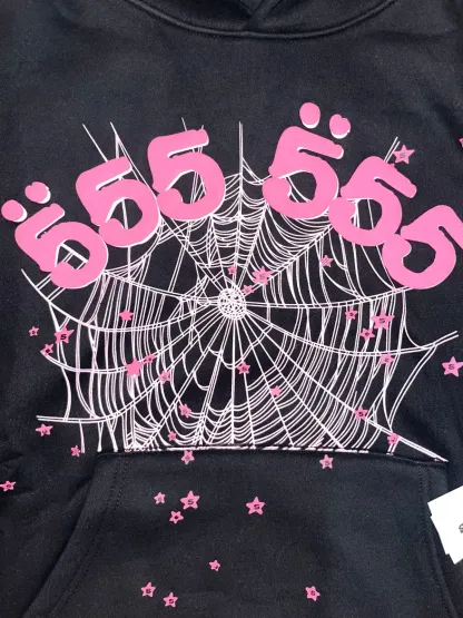 Sp5der Angel Number 666 Hoodie Black/Pink