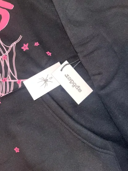 Sp5der Angel Number 666 Hoodie Black/Pink