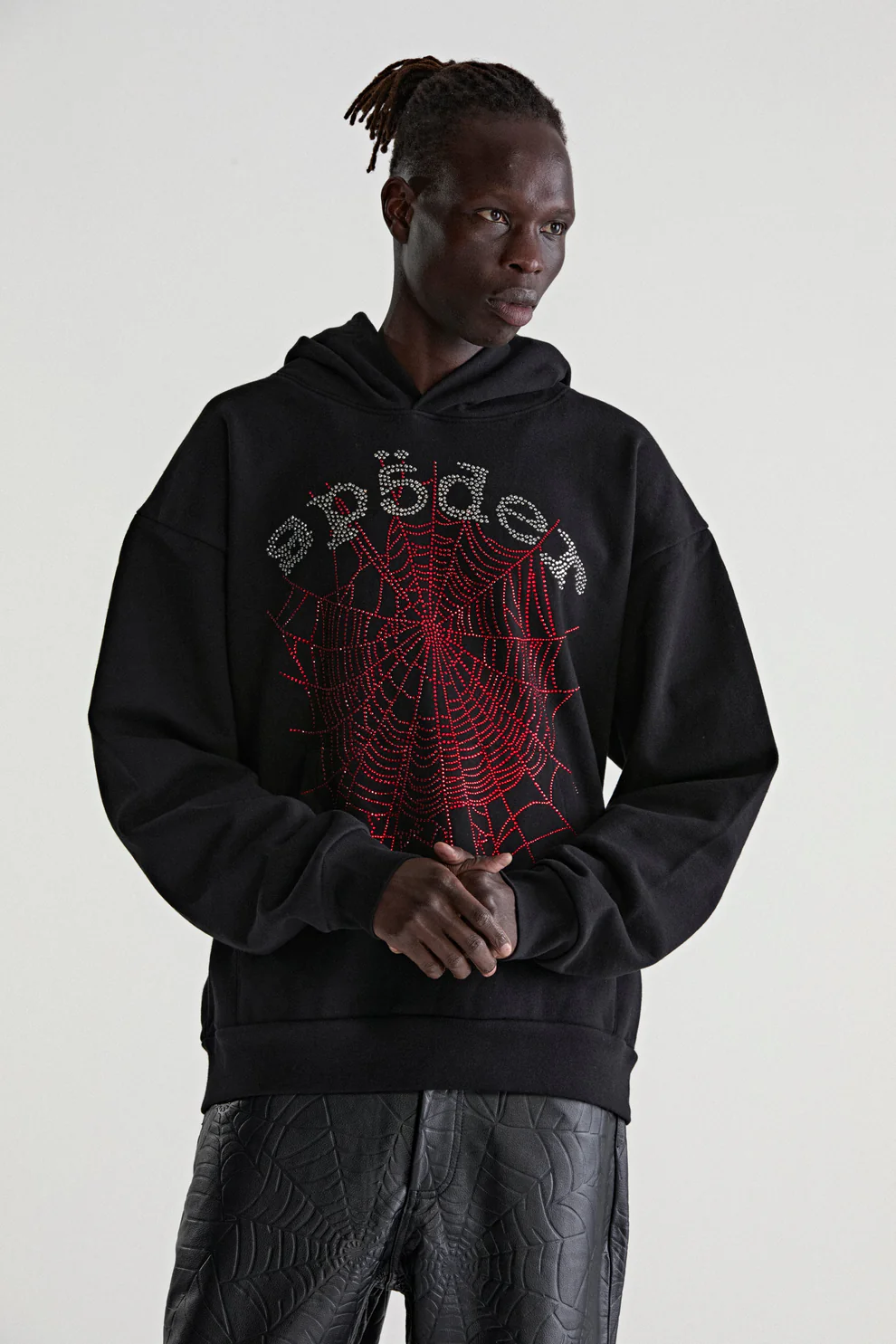 Sp5der Rhinestone OG Web V2 Hoodie Black