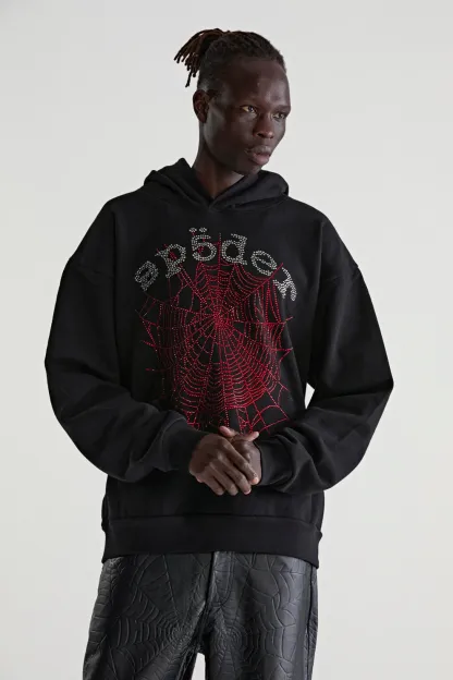 Sp5der Rhinestone OG Web V2 Hoodie Black