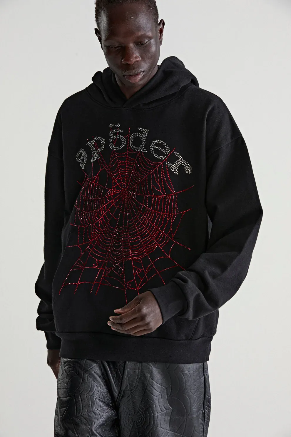 Sp5der Rhinestone OG Web V2 Hoodie Black